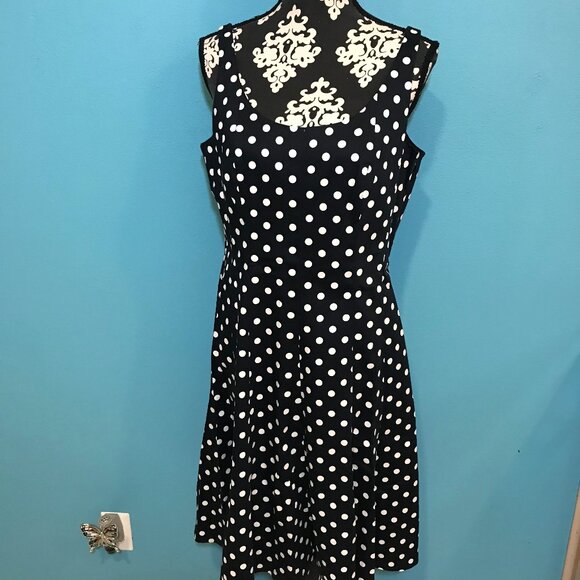 Ralph Lauren Polka Dot Woman's Dress EUC Rockabilly Size 12 Black & White Retro - Picture 8 of 16